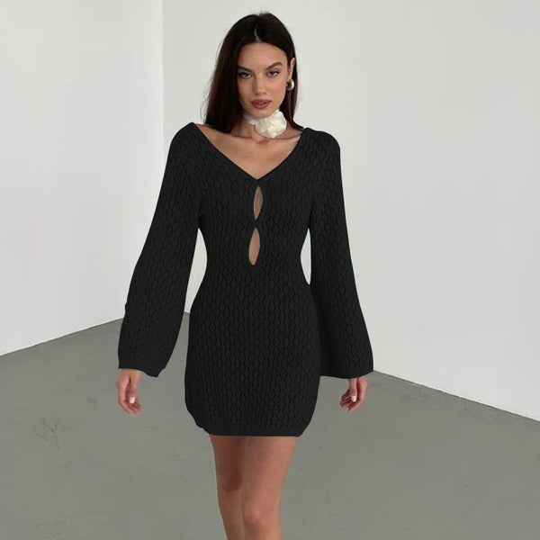 Saída de Praia Vestido Curto de Tricô Manga Sino – Maldivas VIEUX OFICIAL