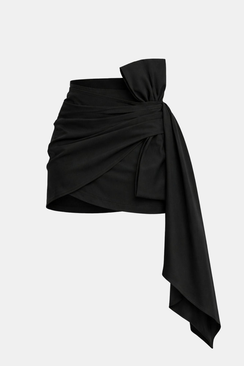 Saia curta feminina drapeada assimétrica com laço maxi Panache VIEUX OFICIAL