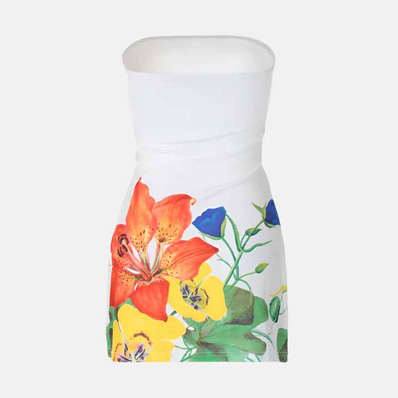 Vestido curto tomara que caia com estampa floral Éden VIEUX OFICIAL