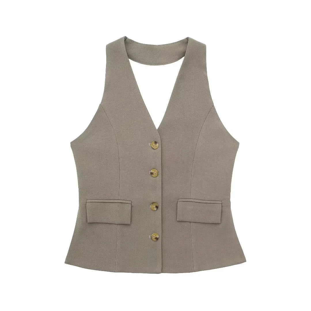 Conjunto Feminino Alfaiataria Colete Frente Única e Calça Pantalona – Sinfonia - VIEUX OFICIAL