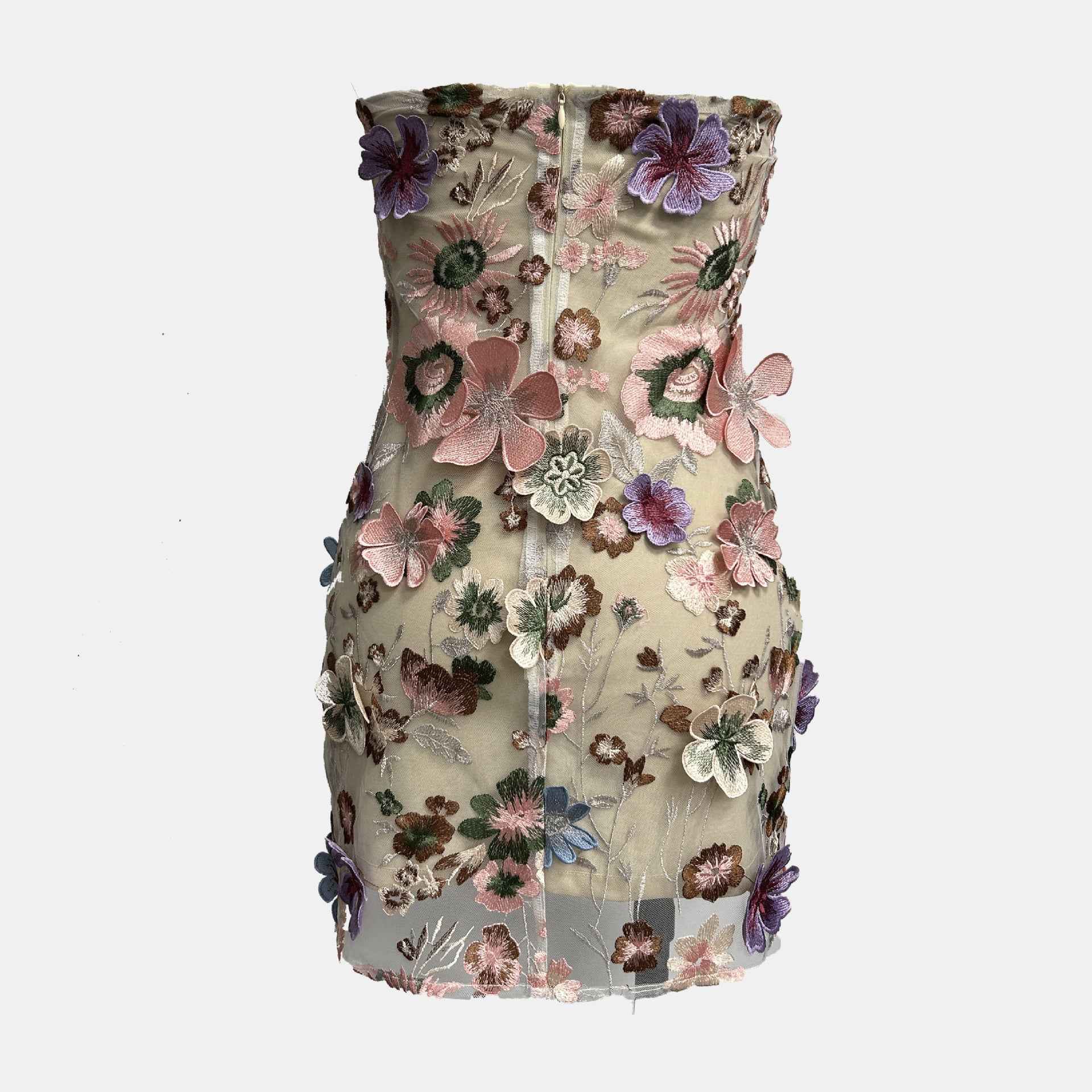 Vestido de Festa Curto Tomara que Caia de Tule com Bordado de Flores 3D – Vallet - VIEUX OFICIAL