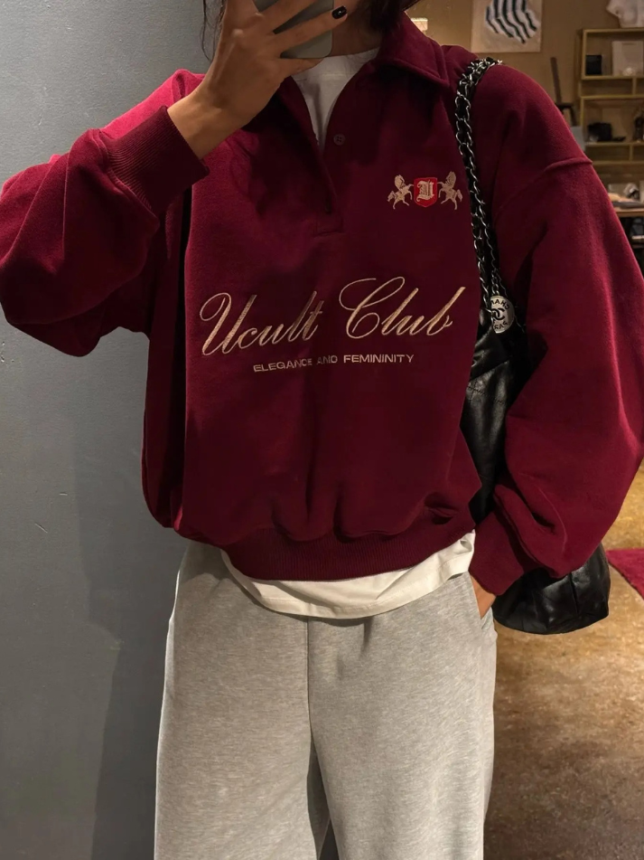 Moletom oversized bordado com gola polo azul-marinho Mélodie VIEUX OFICIAL