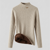 Suéter Feminino Gola Alta de Malha Canelada com Interior Peluciado – Temple