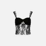 Top Corset Preto Curto em Tule com Renda Floral e Laço Central – Joubert VIEUX OFICIAL