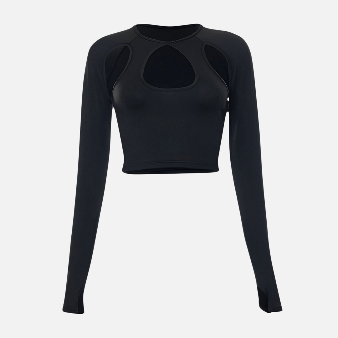 Top Cropped Preto de Manga Longa com Recortes – Dozier - VIEUX OFICIAL