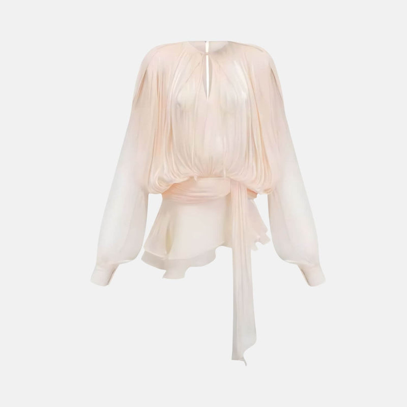 Vestido curto com mangas poeta volumosas corpo drapeado e saia envelope off white Stella VIEUX OFICIAL