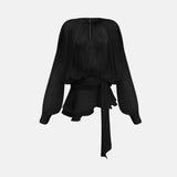 Vestido Curto com Mangas Poeta Volumosas, Corpo Drapeado e Saia Envelope – Stella