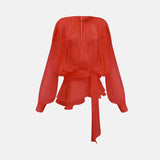 Vestido Curto com Mangas Poeta Volumosas, Corpo Drapeado e Saia Envelope – Stella