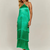 Vestido Feminino de Festa Elegante Longo Com Franjas Verde - Montmartre - VIEUX OFICIAL