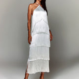 Vestido Feminino de Festa Elegante Midi Com Franjas - Montmartre