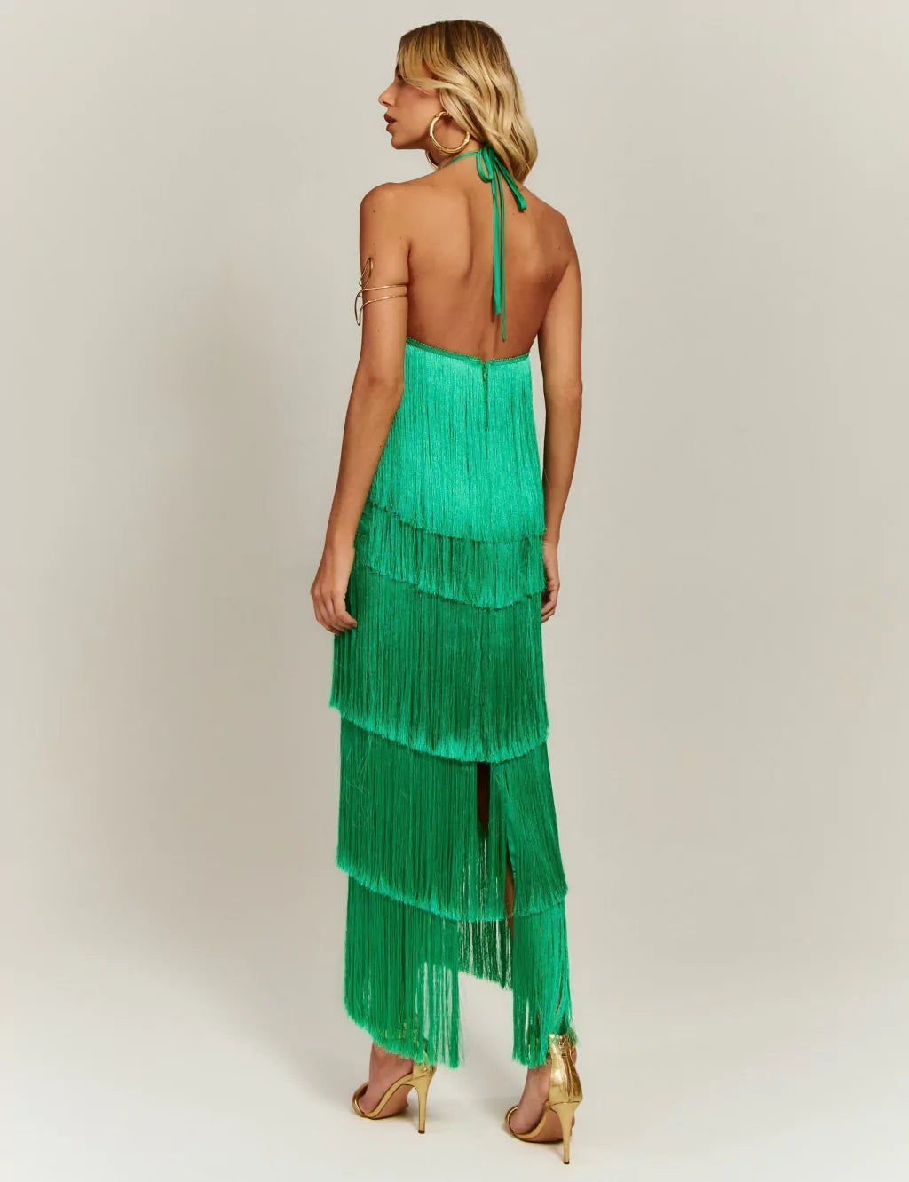 Vestido Feminino de Festa Elegante Longo Com Franjas Verde - Montmartre - VIEUX OFICIAL