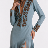 Vestido Longo Country Feminino com Franjas, Bordado Western e Manga Longa – Maison Sauvage
