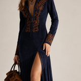 Vestido Longo Country Feminino com Franjas, Bordado Western e Manga Longa – Maison Sauvage - VIEUX OFICIAL