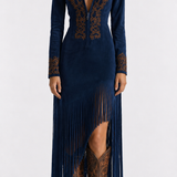 Vestido Longo Country Feminino com Franjas, Bordado Western e Manga Longa – Maison Sauvage VIEUX OFICIAL