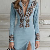 Vestido Longo Country Feminino com Franjas, Bordado Western e Manga Longa – Maison Sauvage