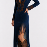 Vestido Longo Country Feminino com Franjas, Bordado Western e Manga Longa – Maison Sauvage VIEUX OFICIAL