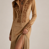 Vestido Longo Country Feminino com Franjas, Bordado Western e Manga Longa – Maison Sauvage - VIEUX OFICIAL