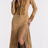 Vestido longo boho chic com bordado e franjas Sauvage VIEUX OFICIAL