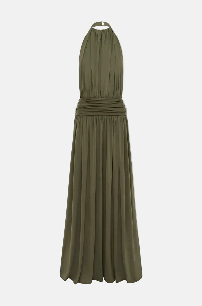 Vestido Longo Frente Única com Cintura Drapeada – Sable - VIEUX OFICIAL
