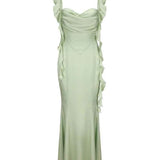 Vestido Longo Verde Menta de Festa com Alças em Amarração e Decote Coração Feminino – Verneuil