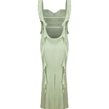 Vestido Longo Verde Menta de Festa com Alças em Amarração e Decote Coração Feminino – Verneuil