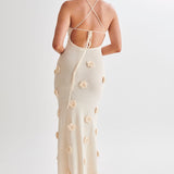 Vestido Longo de Tricô com Aplicações Florais 3D e Alças Finas – Brunel - VIEUX OFICIAL