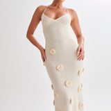 Vestido Longo de Tricô com Aplicações Florais 3D e Alças Finas – Brunel - VIEUX OFICIAL