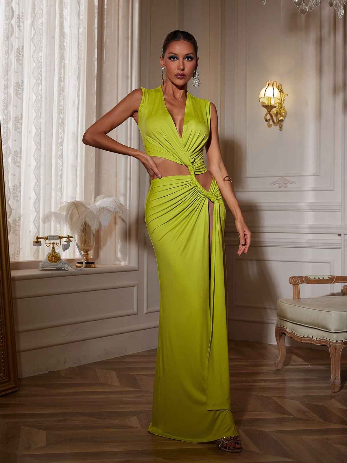 Vestido Longo de Festa com Fenda Lateral Alta e Recortes Frontais – Bellamy - VIEUX OFICIAL