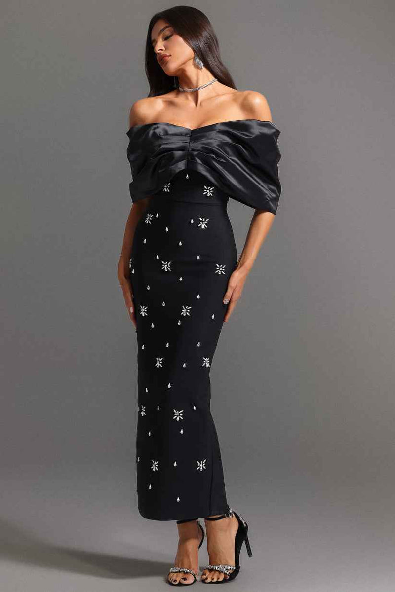 Vestido curto tomara que caia estruturado com corset e saia drapejada preto Brillance VIEUX OFICIAL