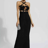 Vestido Longo de Festa Preto com Recortes e Alças Cruzadas – Corsage - VIEUX OFICIAL