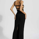 Vestido Longo de Festa Preto com Recortes e Alças Cruzadas – Corsage - VIEUX OFICIAL