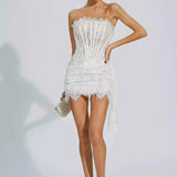 Vestido Curto Branco com Renda e Estrutura Corset - Françoise VIEUX OFICIAL