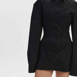 Vestido Curto Camisa Estilo Corset Manga Longa com Saia Drapeada – Francesca