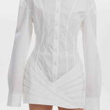 Vestido Curto Camisa Estilo Corset Manga Longa com Saia Drapeada – Francesca