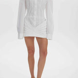 Vestido Curto Camisa Estilo Corset Manga Longa com Saia Drapeada – Francesca