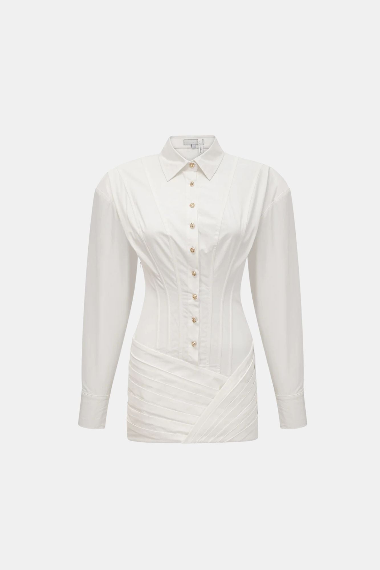 Vestido Curto Camisa Estilo Corset Manga Longa com Saia Drapeada – Francesca VIEUX OFICIAL