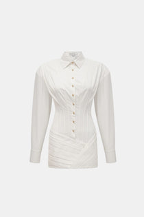 Vestido curto camisa estilo corset com manga longa e saia drapeada Francesca VIEUX OFICIAL