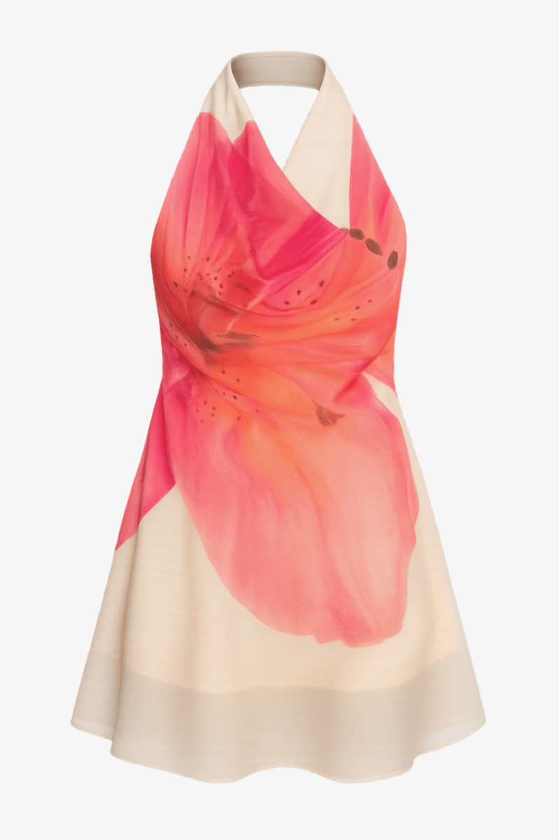 Vestido curto floral frente única com decote degagê vermelho Aquarelle VIEUX OFICIAL