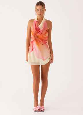 Vestido Curto Floral Frente Única com Decote Degagê – Aquarelle