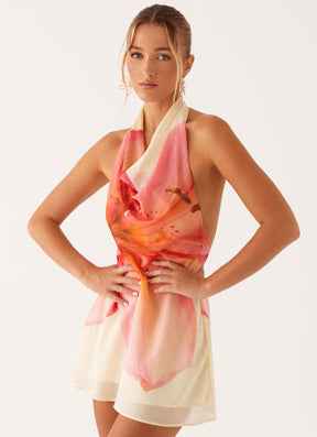 Vestido Curto Floral Frente Única com Decote Degagê – Aquarelle