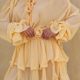 Vestido Curto Fluido com Babados e Manga Bufante – Rêverie VIEUX OFICIAL