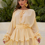 Vestido Curto Fluido com Babados e Manga Bufante – Rêverie VIEUX OFICIAL