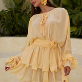 Vestido Curto Fluido com Babados e Manga Bufante – Rêverie VIEUX OFICIAL