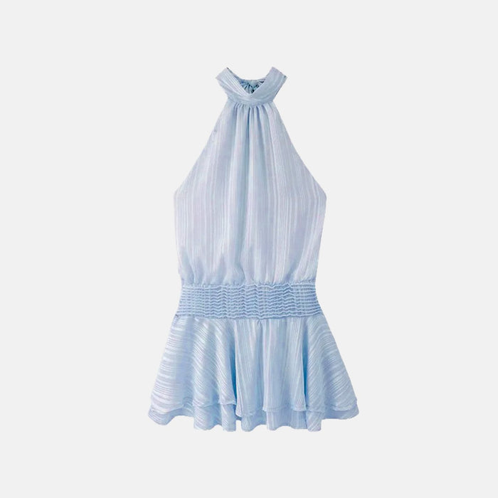 Vestido Curto Frente Única de Tecido Acetinado com Cintura Lastex – Ibiza