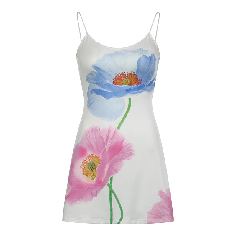Vestido Curto Justo Estampado com Alças Finas – Jardin VIEUX OFICIAL