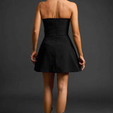 Vestido Curto Preto Tomara que Caia com Bordado de Pérolas e Cristais – Lemoal VIEUX OFICIAL