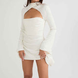 Vestido Curto Preto com Manga Longa e Recorte Frontal - Clivage Hiver VIEUX OFICIAL