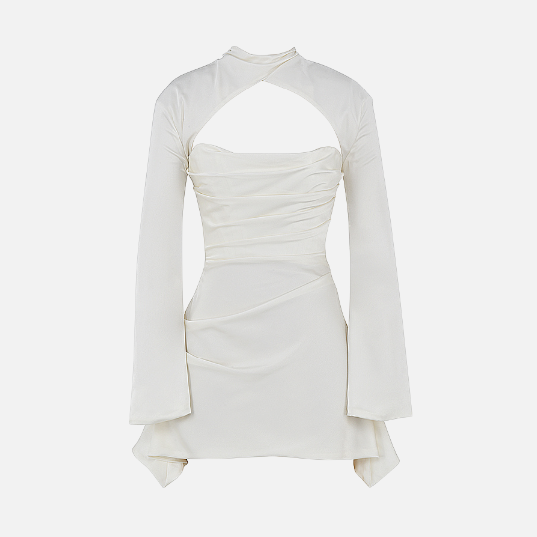 Vestido Curto Preto com Manga Longa e Recorte Frontal - Clivage Hiver - VIEUX OFICIAL
