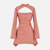 Vestido Curto Preto com Manga Longa e Recorte Frontal - Clivage Hiver VIEUX OFICIAL