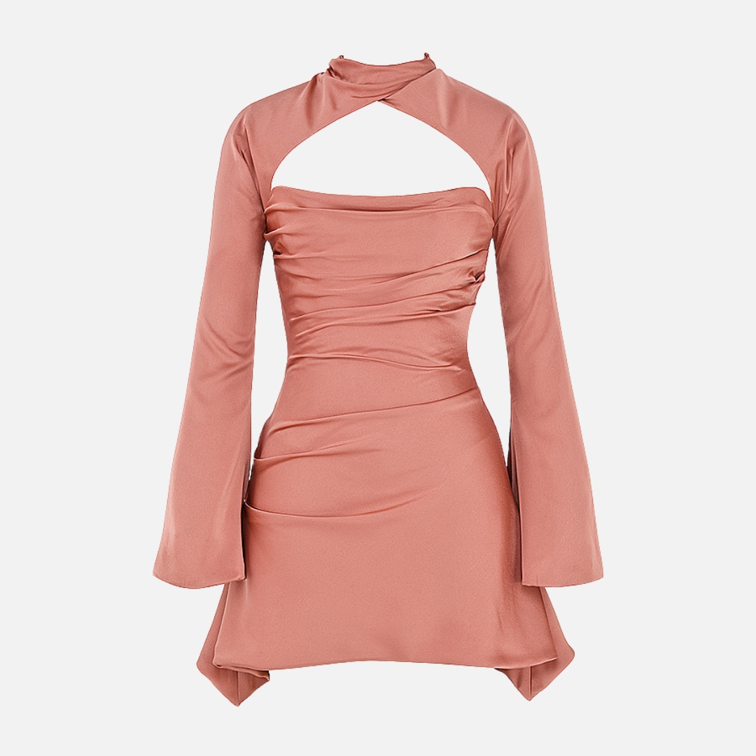 Vestido Curto Preto com Manga Longa e Recorte Frontal - Clivage Hiver - VIEUX OFICIAL